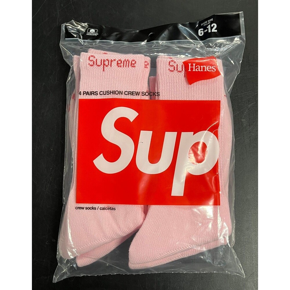 Supreme x Hanes Socks 4 Pack Pink Crew Socks Size 6-12 Brand New Sealed